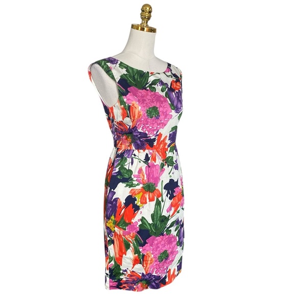 J.Crew Women’s Colorful Floral Cap Sleeves  A-Line Cotton Fitted Mini Dress Sz 2 - Picture 5 of 12